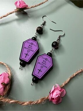 Purple Coffin Do Not Disturb Handmade Drop Earrings | Goth | Halloween | Emo
